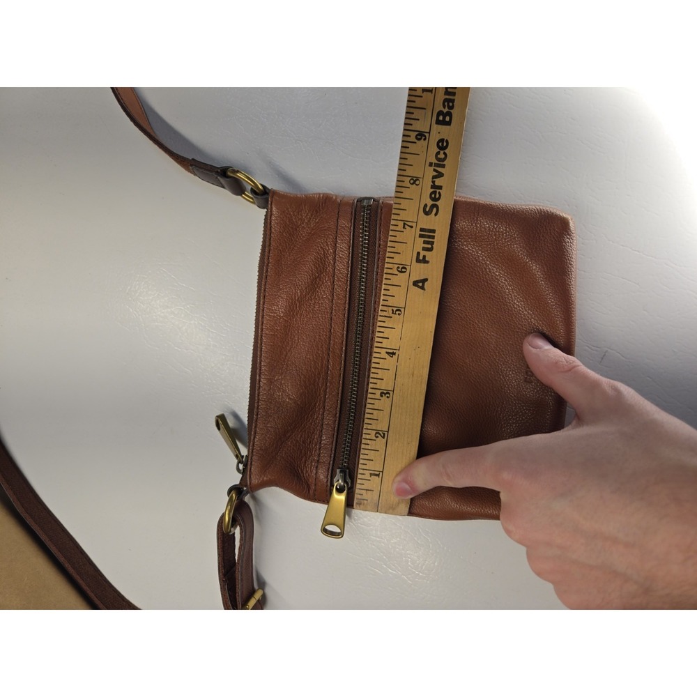 Small Brown Fossil Pebble Cow Hide Leather Crossbody Bag Purse SHB2049 Brass - Picture 6 of 11